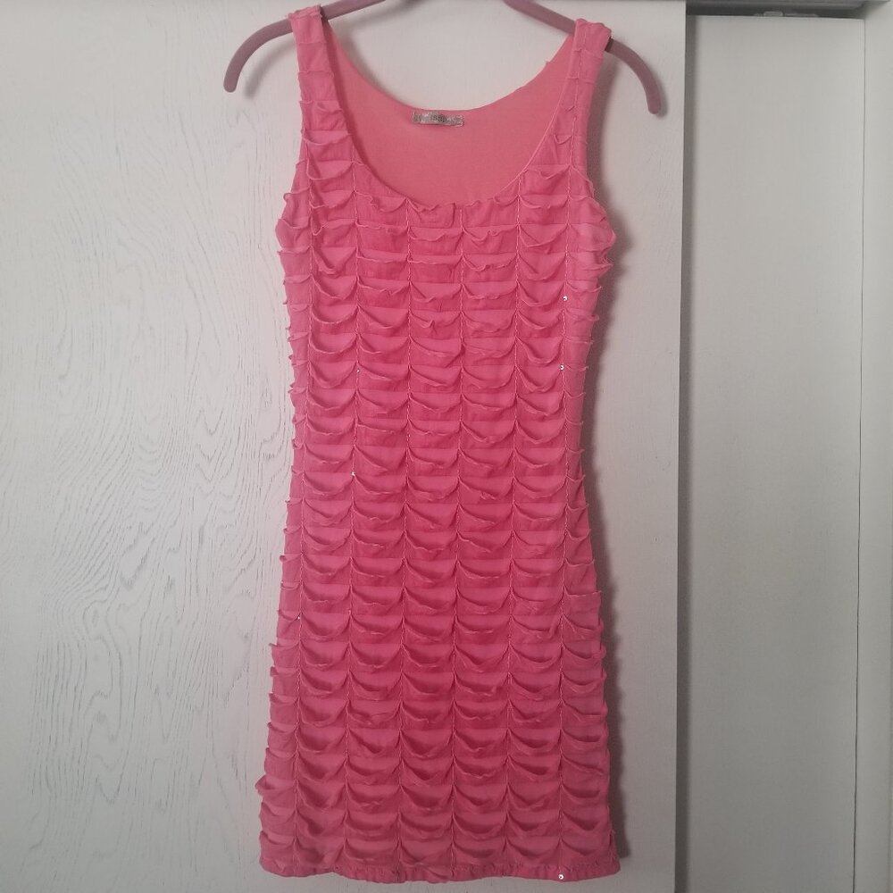 Issi Size S Pink Ruffled Dress Bodycon Tank Sleeveless Sequins